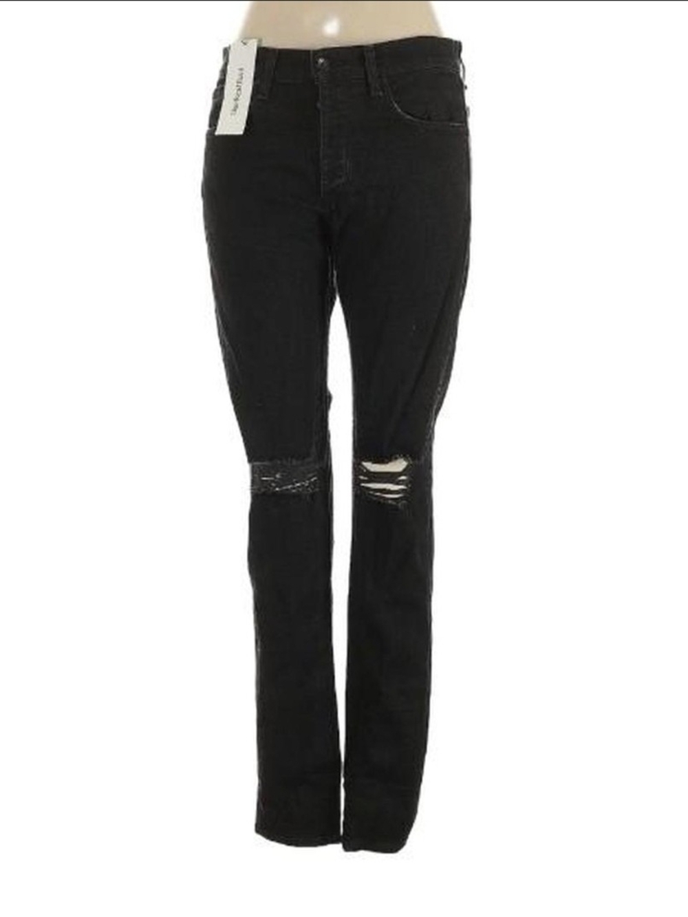 rag & bone Black Straight Jeans with Knee Rips